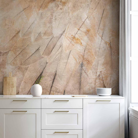 Fototapete - Bird's wings - minimalist close-up on beige feathers with pattern