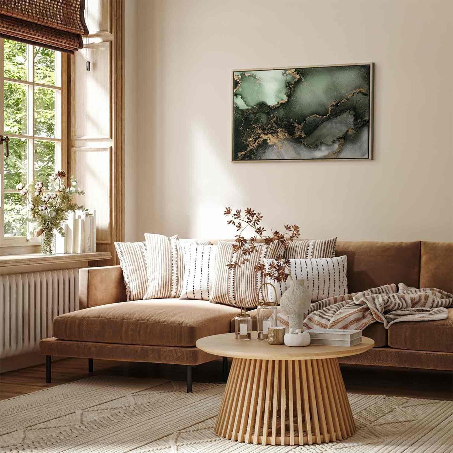 Leinwandbild - Green watercolour - abstraction inspired by the structure of marble