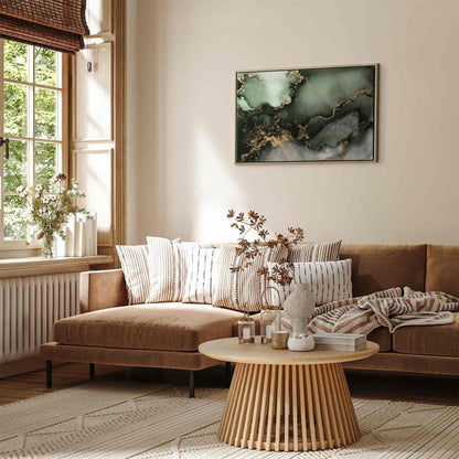 Leinwandbild - Green watercolour - abstraction inspired by the structure of marble