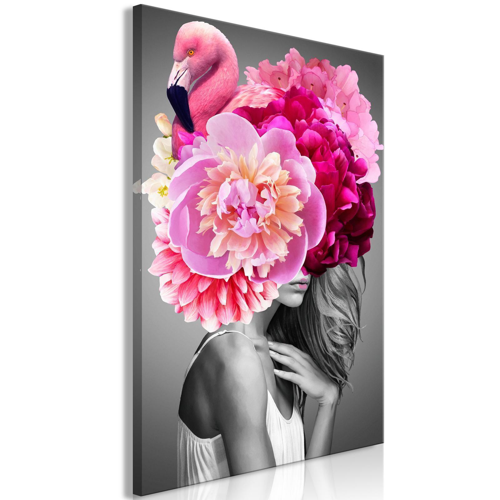 Leinwandbild - Flamingo Girl (1 Part) Vertical Artgeist