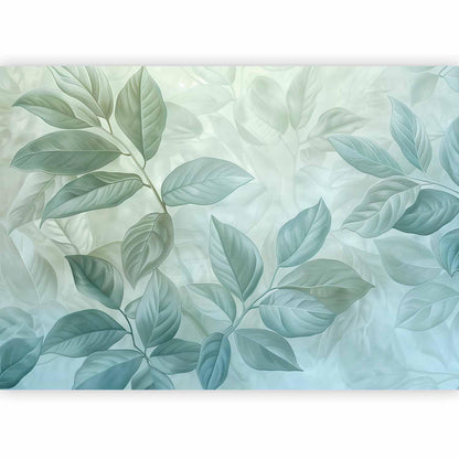 Fototapete - Large Leaves in Shades of Green-Mint: Botanical Motif