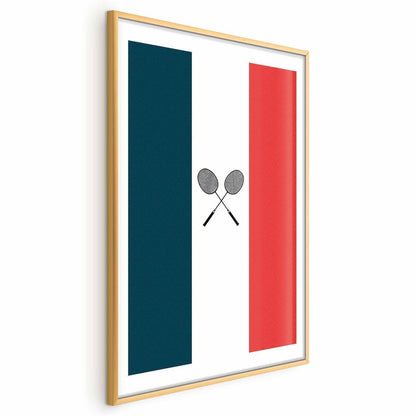 Poster - French Flags and Black Badminton Rackets