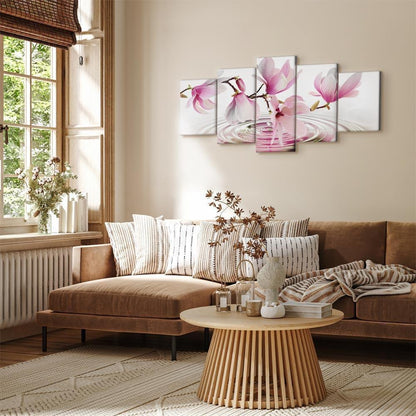 Leinwandbild - Magnolias over Water (5 Parts) Wide Pink