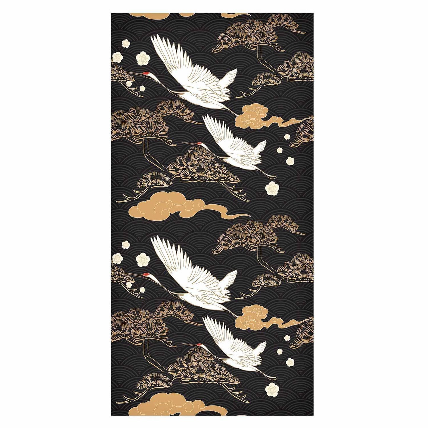 Tapete - Oriental impressions - decorative pattern with a motif of flying cranes on a dark background