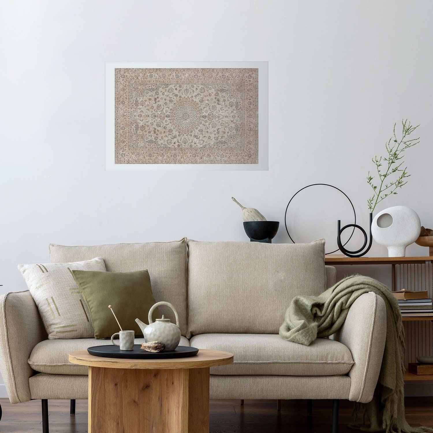 Poster - Sand Carpet - Worn Persian Rug with Rich Ornamental Motifs Artgeist