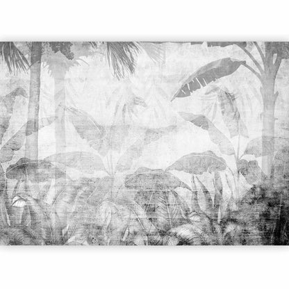 Fototapete - Vanishing jungle - landscape of exotic trees and leaves in grey tones