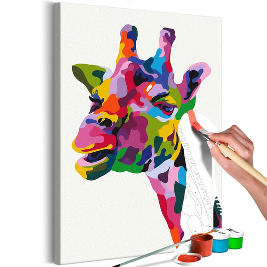 Wandbild zum Ausmalen - Colourful Giraffe kreatives Tiermotiv - Malen nach Zahlen Set mit bunter Giraffe für entspannende Kunstmomente