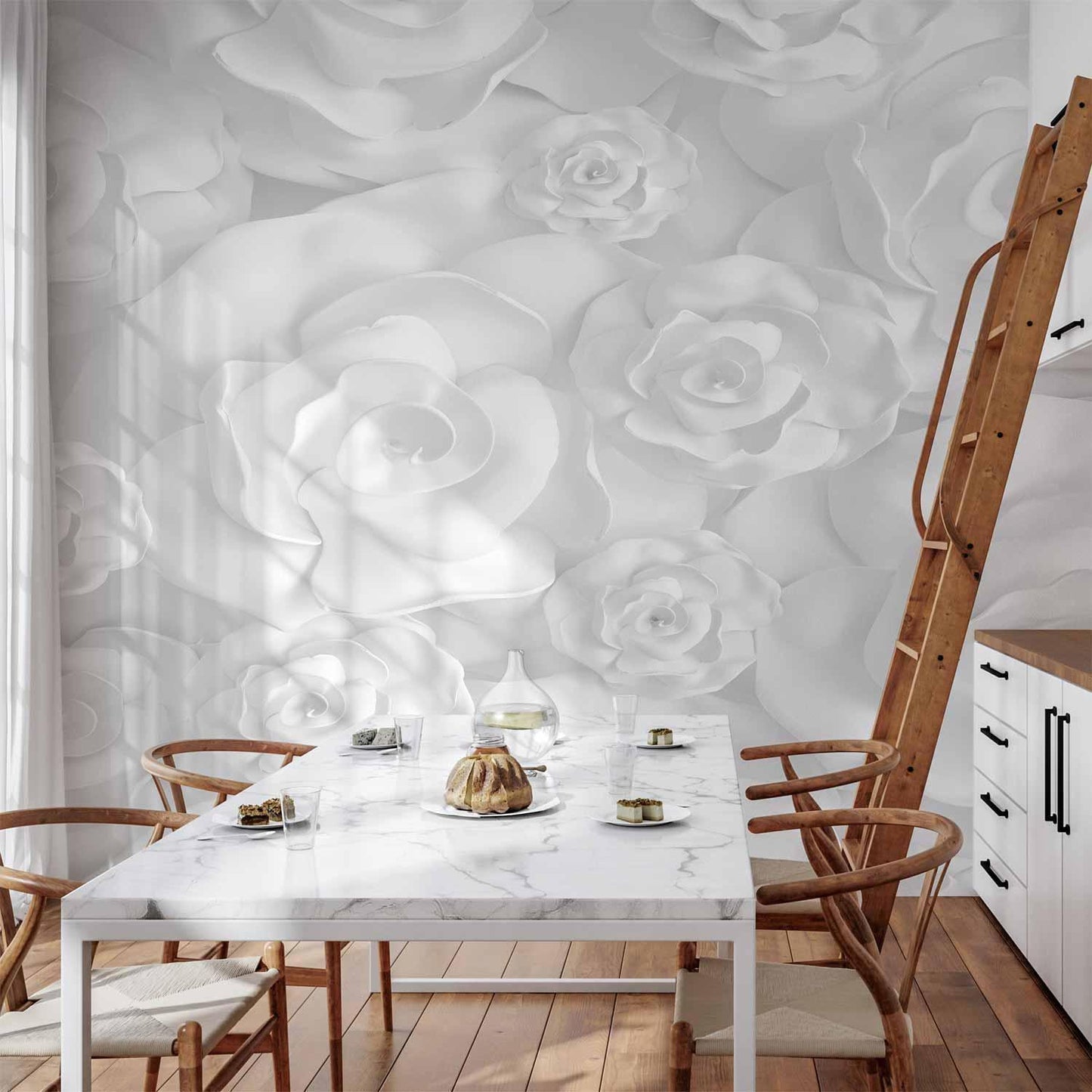 Fototapete „Plaster Flowers“ – Zarte Blumen auf verputztem Hintergrund