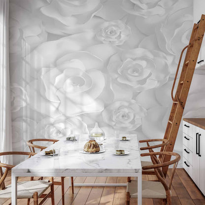Fototapete „Plaster Flowers“ – Zarte Blumen auf verputztem Hintergrund
