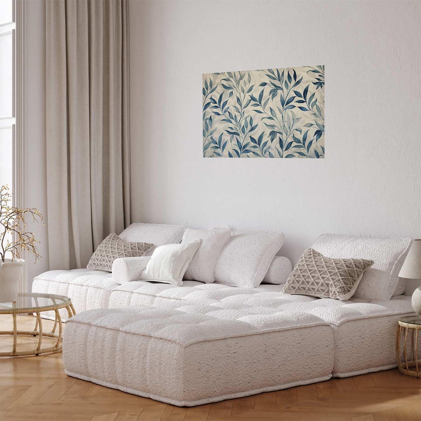 Poster - Delicate Botanical Motif with Blue Leaves