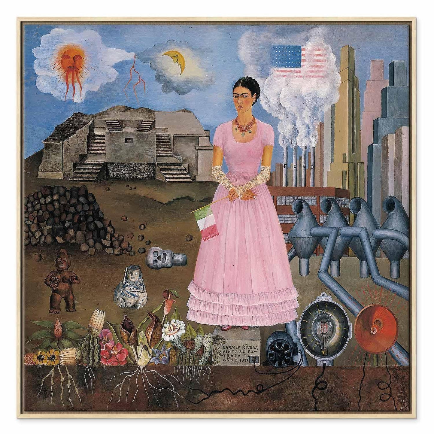 Leinwandbild - Frida Kahlo – Self-Portrait on the Borderline Between Mexico and the United States
