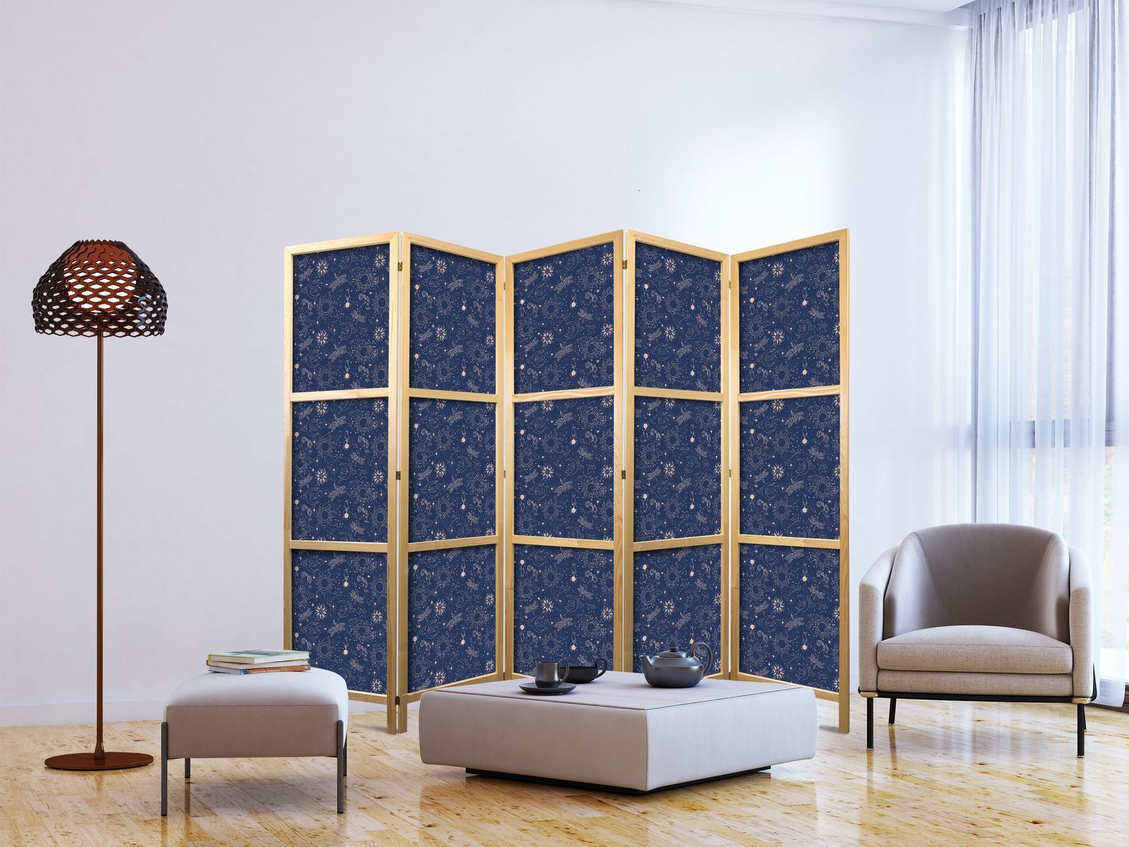 Japanischer Paravent - Cosmic Inspirations - Pattern with Stars and Constellations on a Dark Background Artgeist