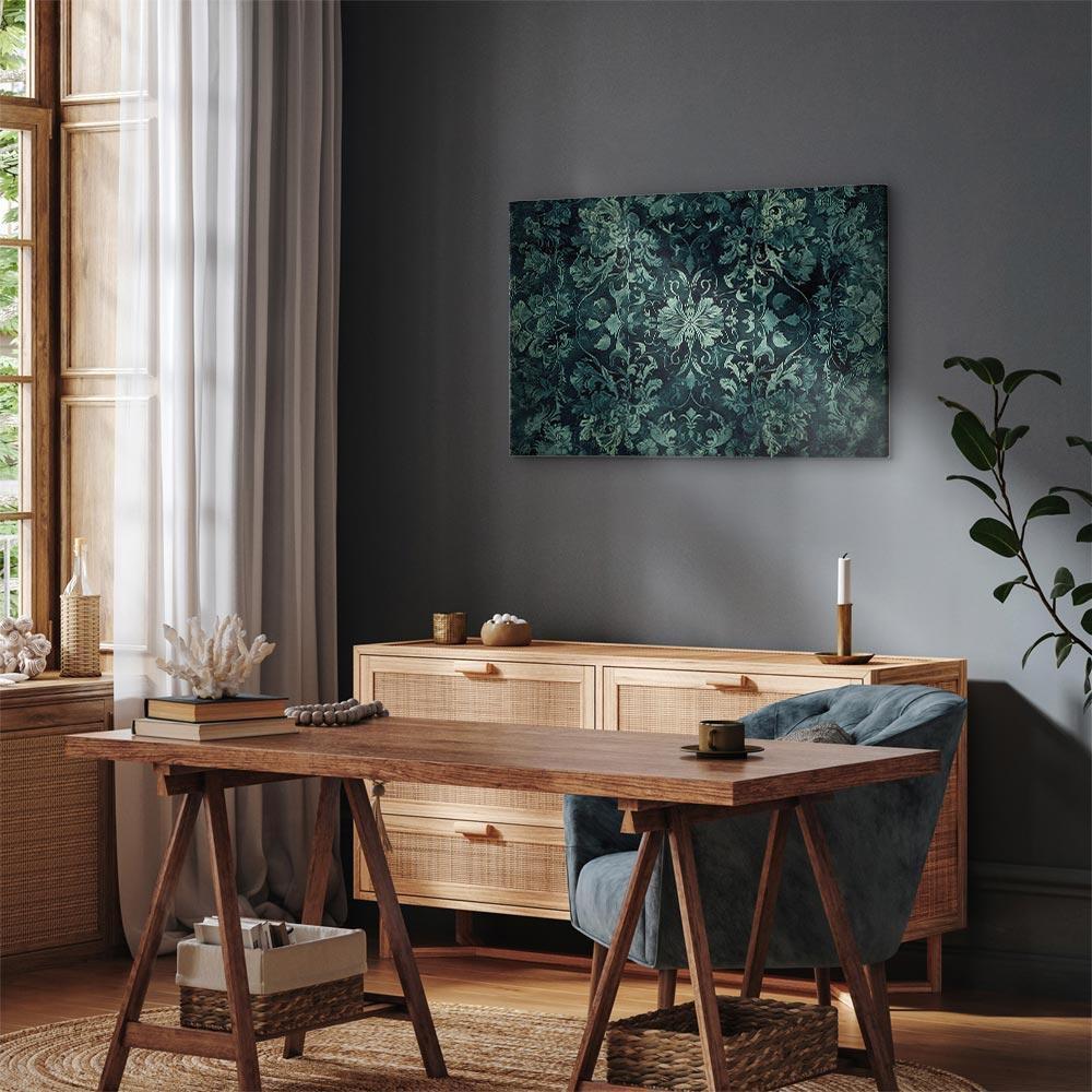 Leinwandbild - Oriental Pattern Carpet: Emerald Ornaments and Worn Patterns