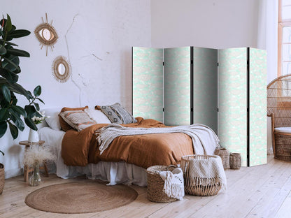 Paravent - Minimalist Fish - Fishes With Grey Dots Against a Crystal Sheet of Water in Mint Green Colors Artgeist