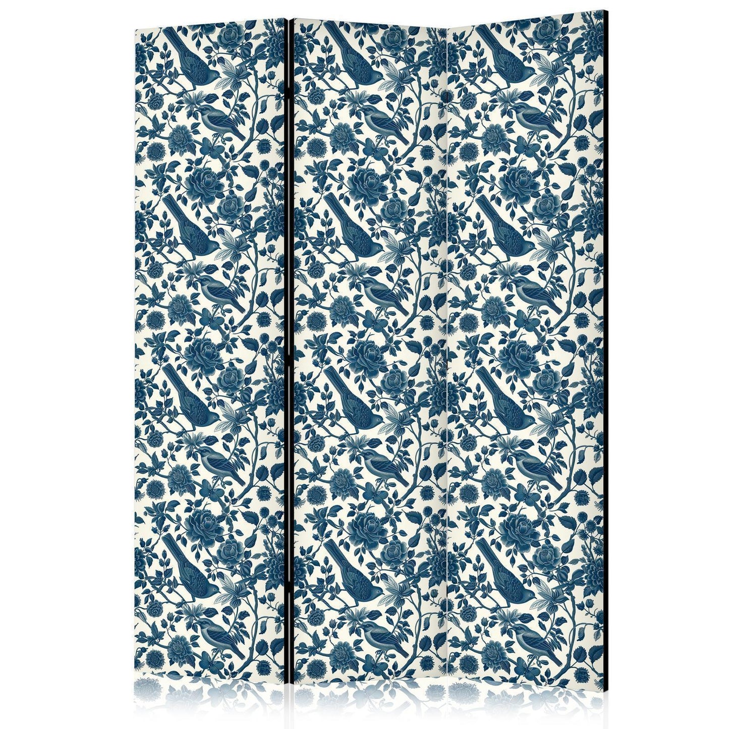 Paravent "Blaue Vögel auf Rosenranken" – Elegante Romantik in sanften Farben