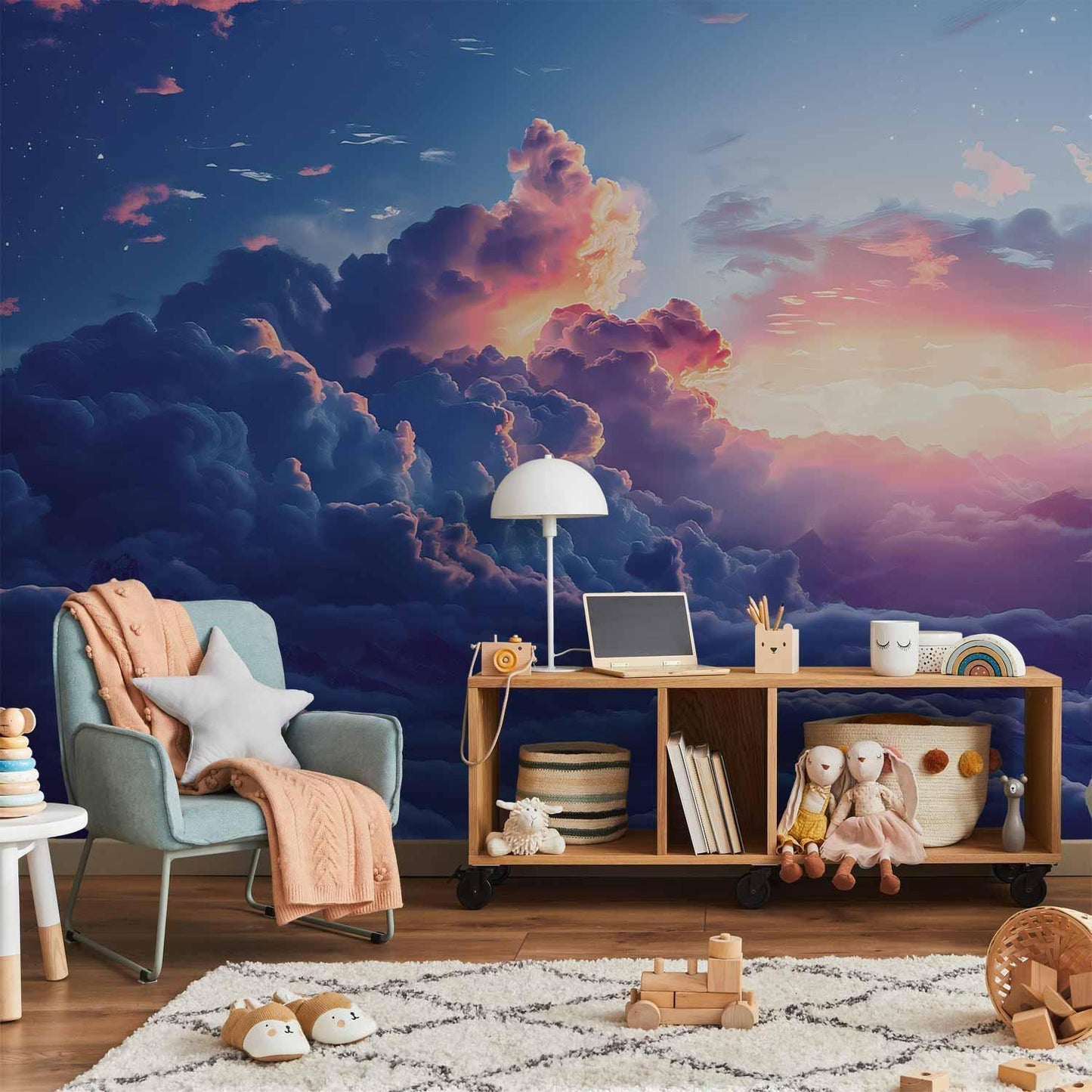 Fototapete - Night Concert in the Mountains: Clouds Illuminated by the Last Rays of the Sun