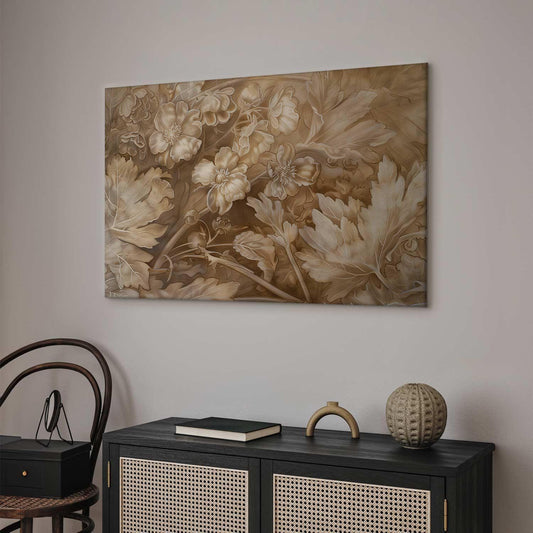 Leinwandbild - Floral Ornaments Carved in Delicate Sepia and Brown Shades Artgeist