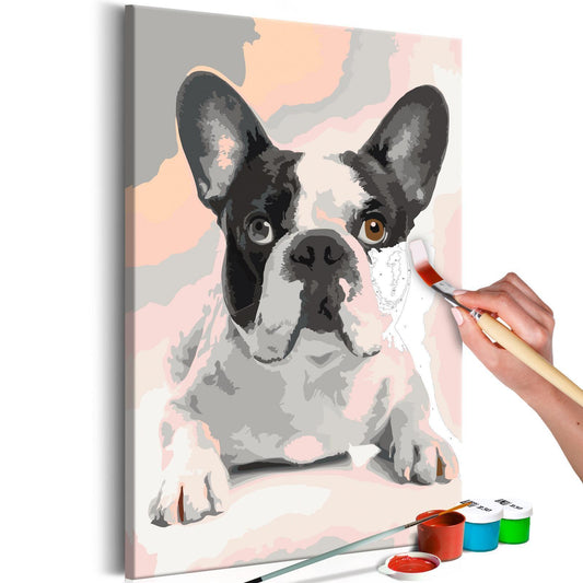 Wandbild zum Ausmalen French Bulldog - Französische Bulldogge Malen nach Zahlen Set mit Leinwand, Farben und Pinseln