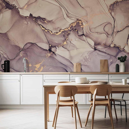 Fototapete - Watercolour Abstraction - Powder Pink Marble With Gold Accents Artgeist