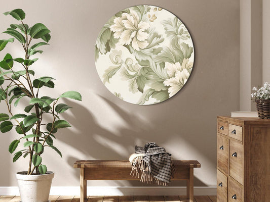 Rundes Bild - Retro Vintage Flowers in Delicate Cream and Green Colors Artgeist