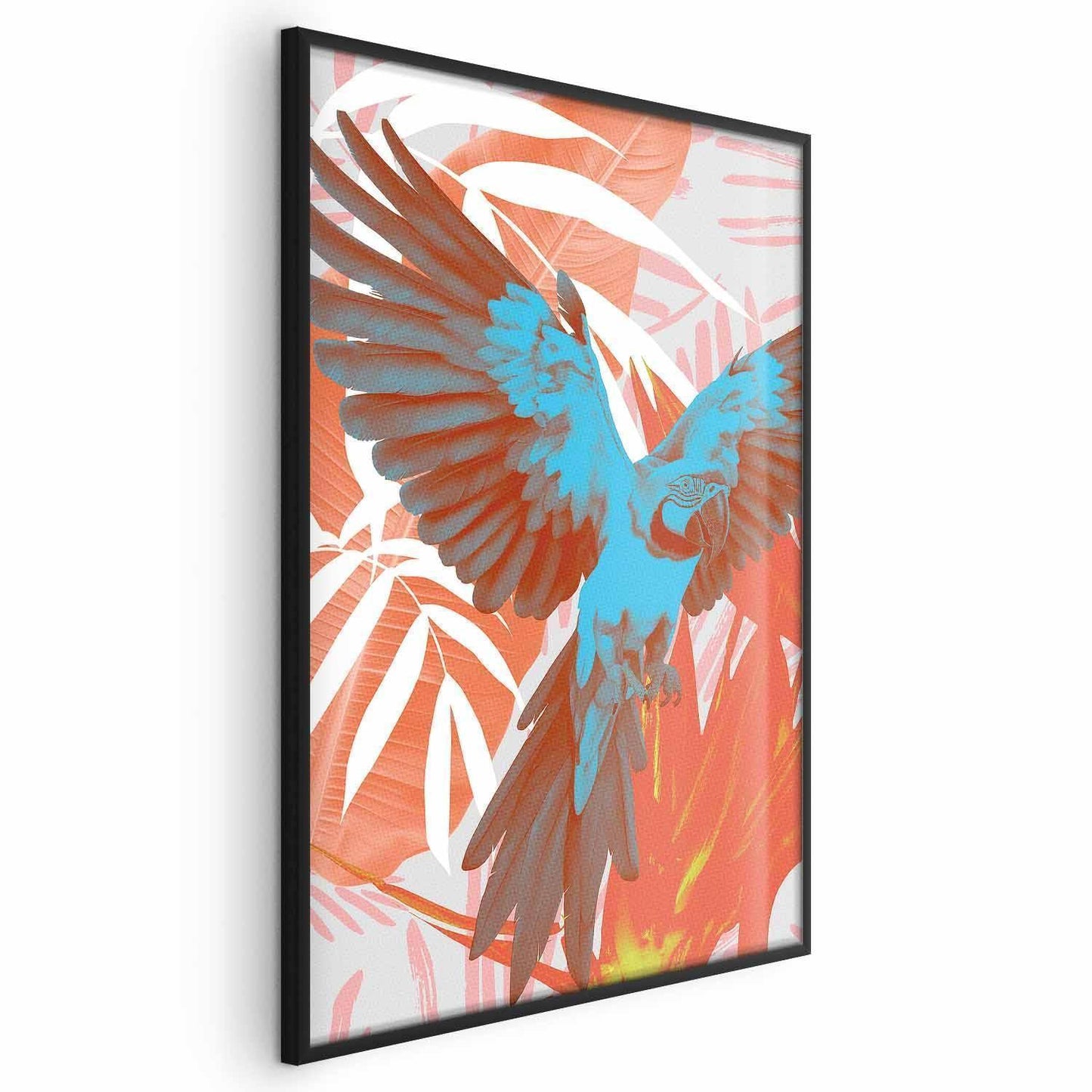 Poster - Exotic Wings - parrot among abstract leaf patterns