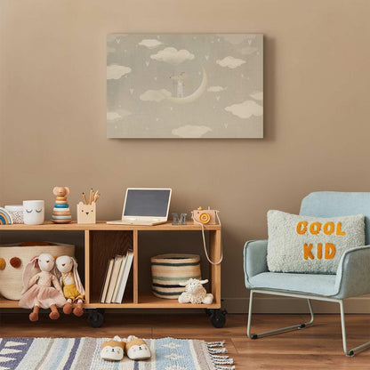 Leinwandbild - Little Conqueror - A Mouse in Heart Pajamas on the Moon Among Clouds Artgeist