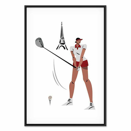Leinwandbild - Female Golfer With the Eiffel Tower in the Background - Illustration