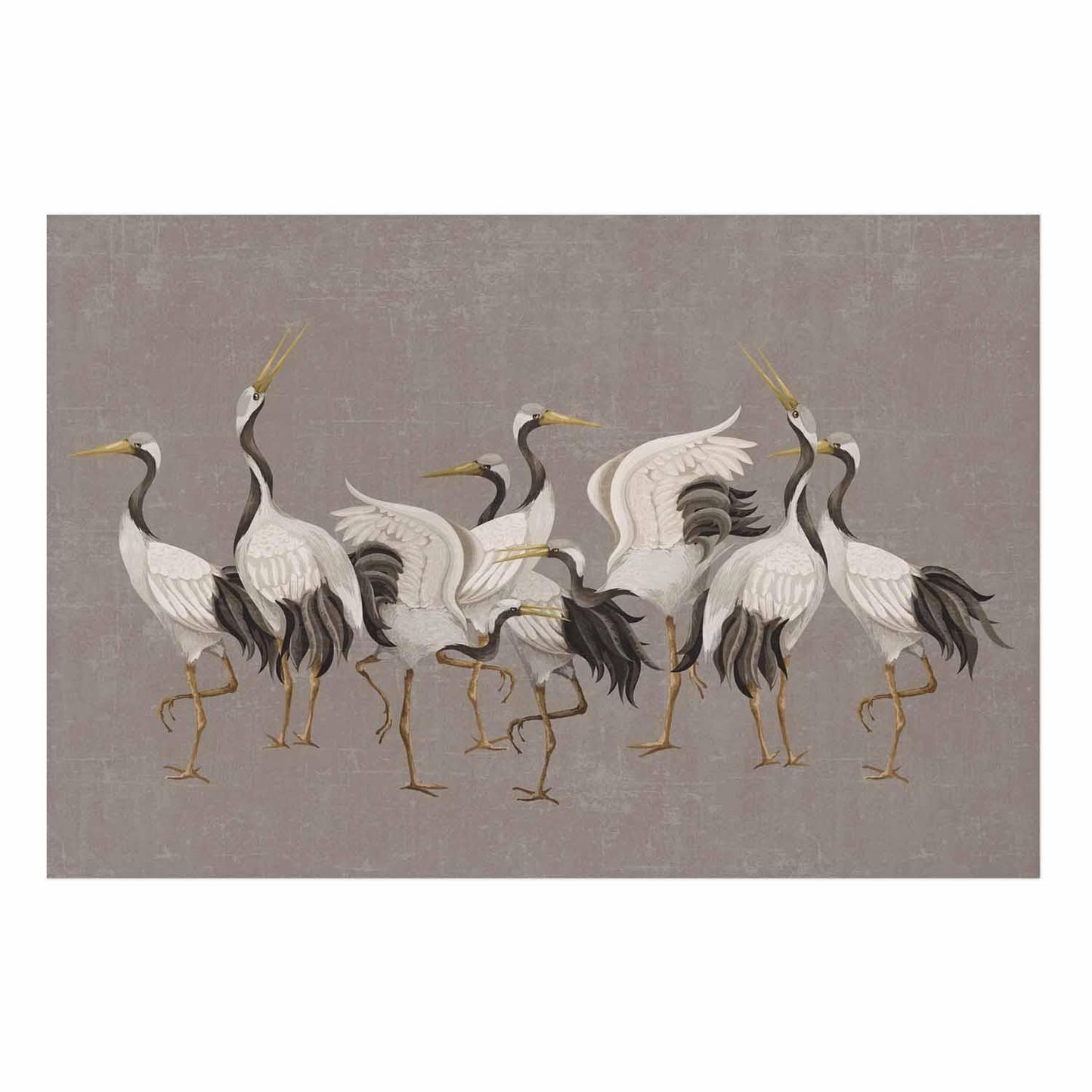 Poster - Crane Dance - light bird silhouettes on a warm-gray textured background