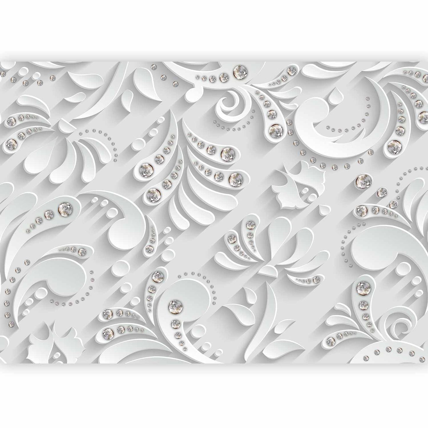 Fototapete Blumen mit Kristallen – Elegante 3D-Optik für luxuriöse Räume