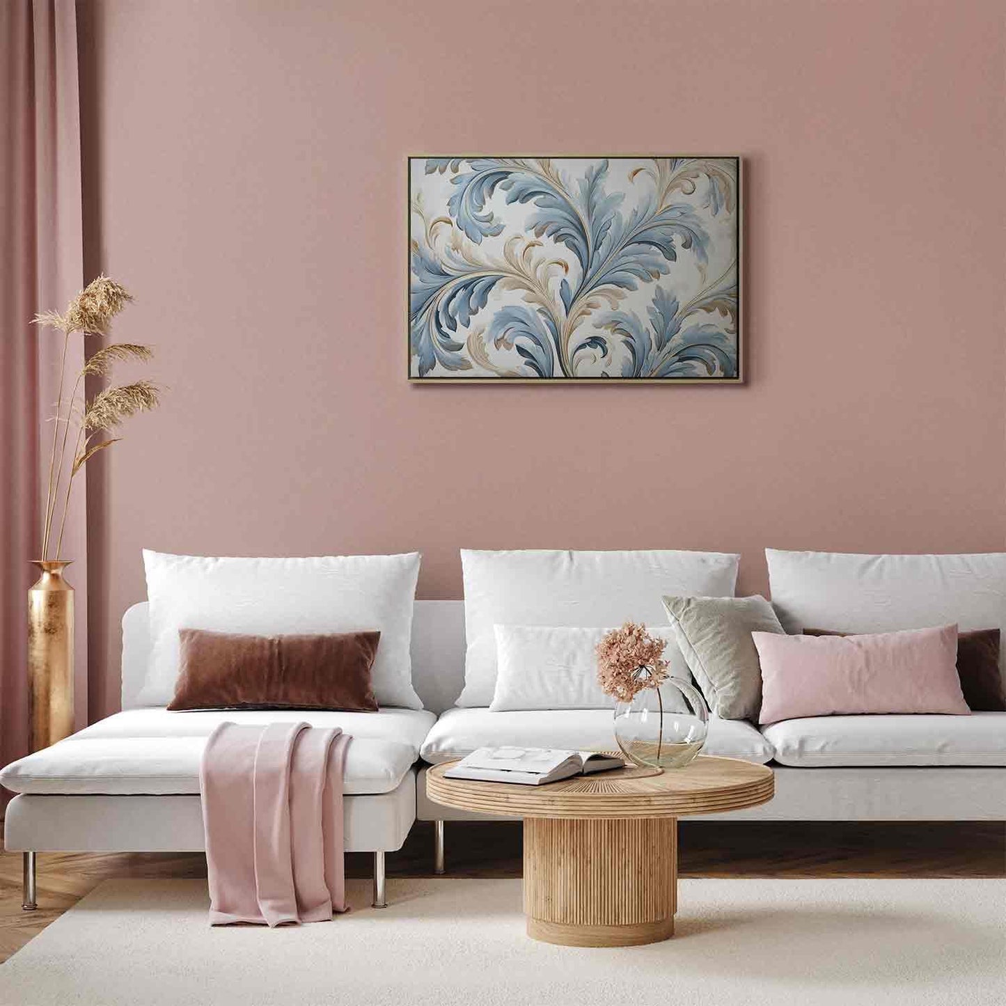 Leinwandbild - Baroque Ornaments in Light Cream-Blue Hues