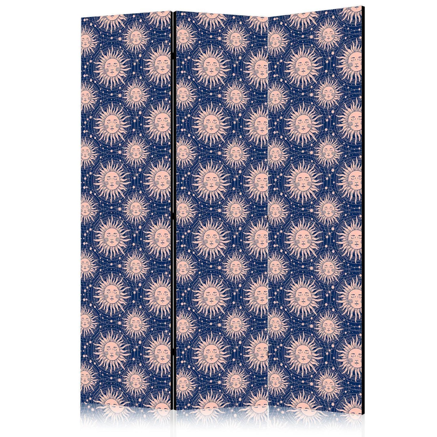 Paravent - Sunny Patterns - Repeating Sun Motif on a Navy Background Artgeist