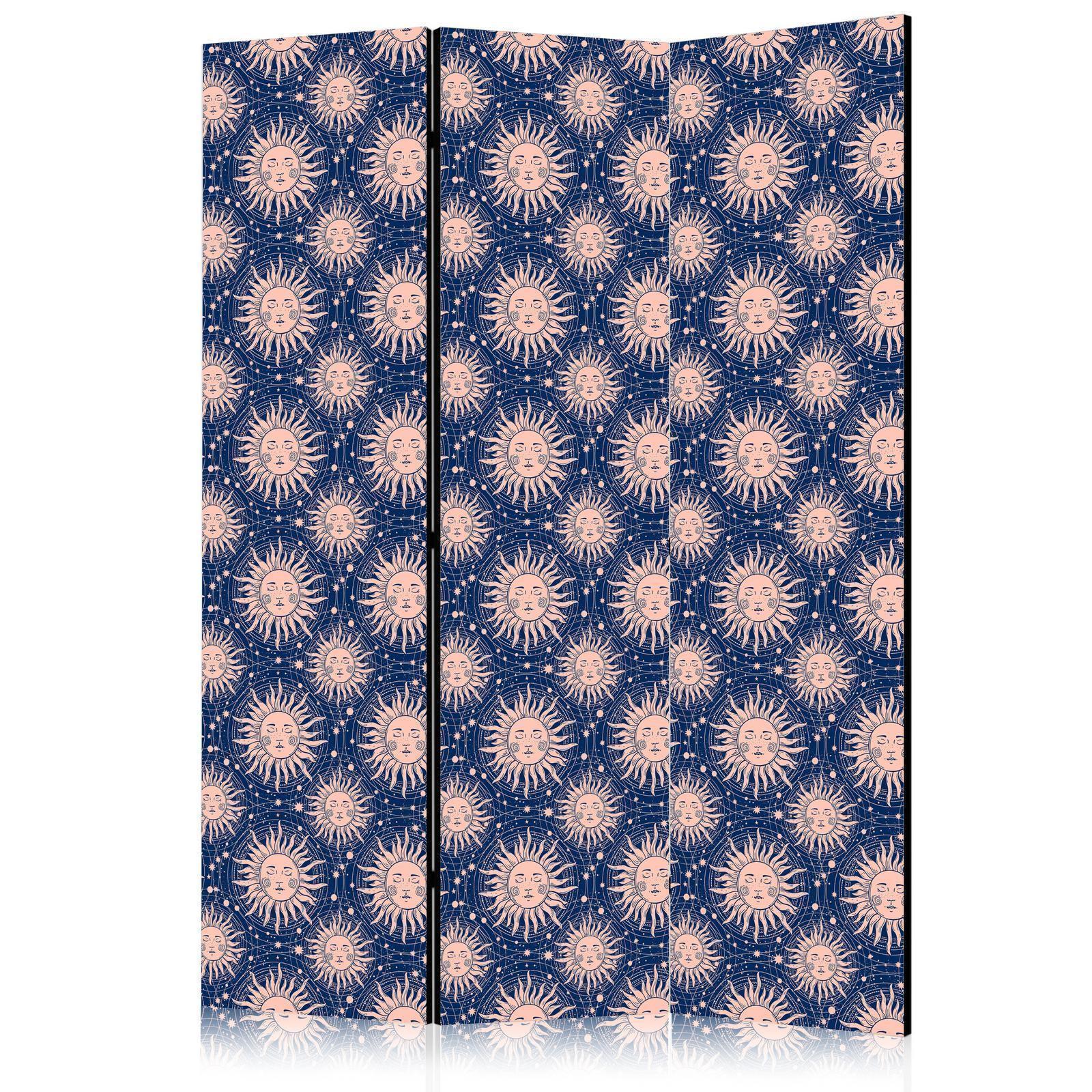 Paravent - Sunny Patterns - Repeating Sun Motif on a Navy Background Artgeist