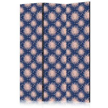 Paravent - Sunny Patterns - Repeating Sun Motif on a Navy Background Artgeist