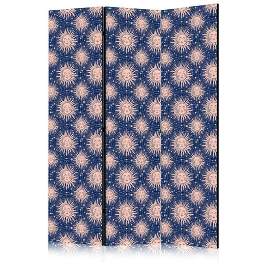 Paravent - Sunny Patterns - Repeating Sun Motif on a Navy Background Artgeist