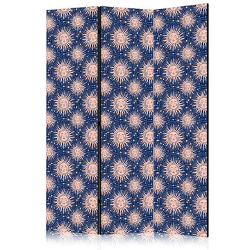 Paravent - Sunny Patterns - Repeating Sun Motif on a Navy Background Artgeist