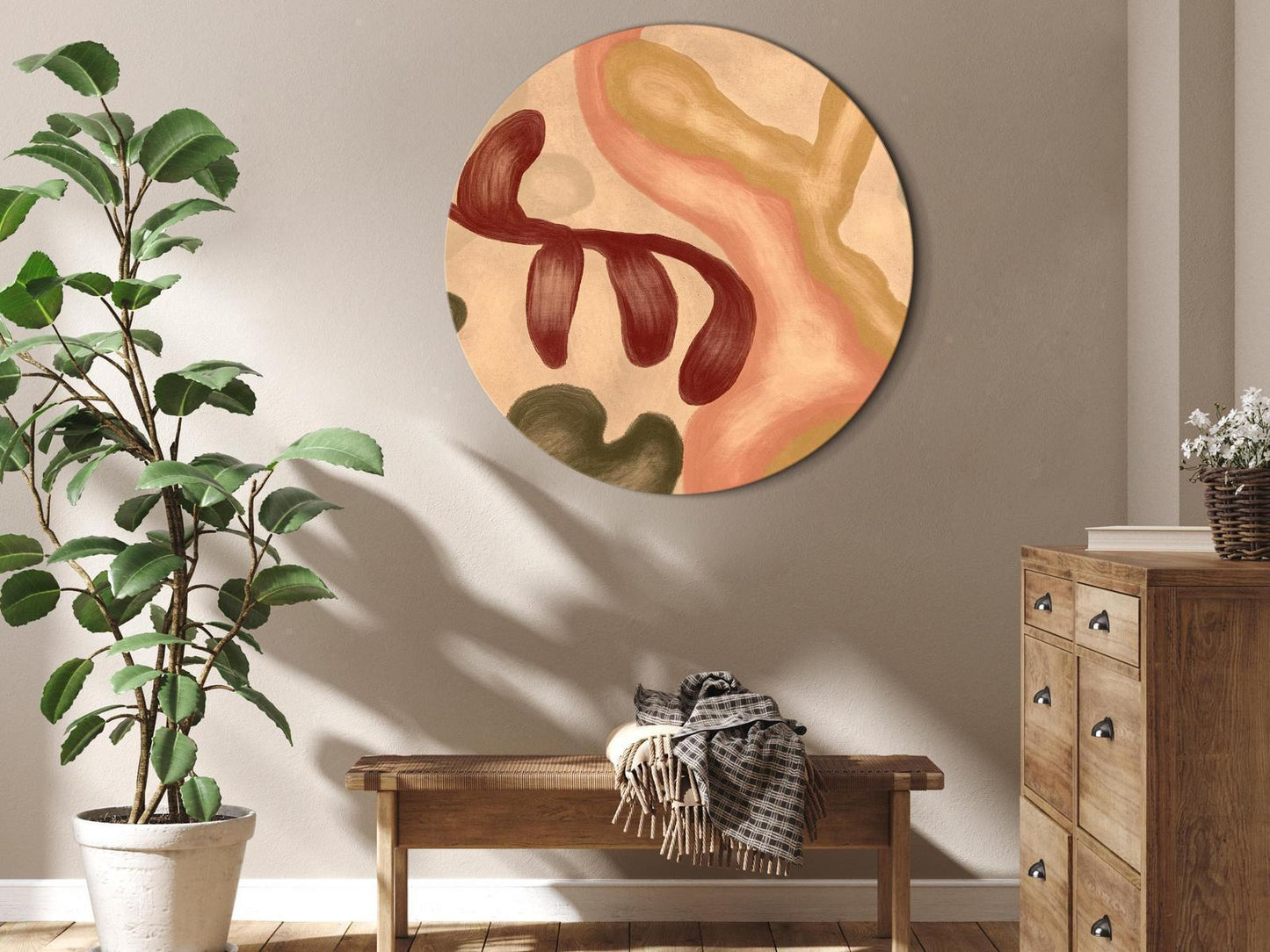 Rundes Bild - Colorful shapes – worn-out figures in lime wash technique