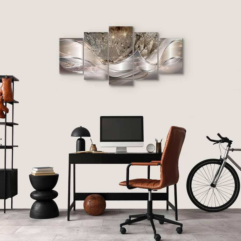 Leinwandbild - Sparkling Dandelions (5 Parts) Beige Wide