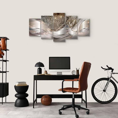 Leinwandbild - Sparkling Dandelions (5 Parts) Beige Wide