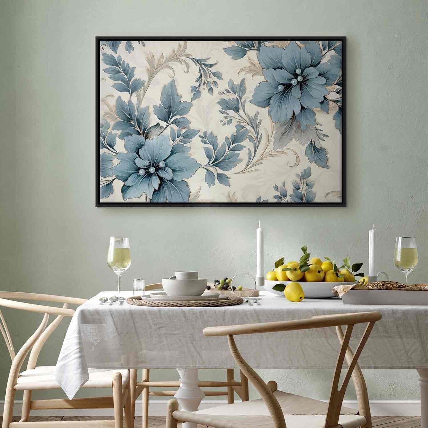 Leinwandbild - Turquoise Flowers in Retro Ambience Floristic Ornaments