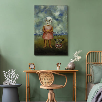 Leinwandbild - Frida Kahlo – Girl with Death Mask (She Plays Alone)