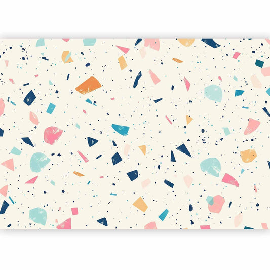 Fototapete - Terrazzo with Multicolored Large Elements Cheerful Pattern on a Light Background Artgeist