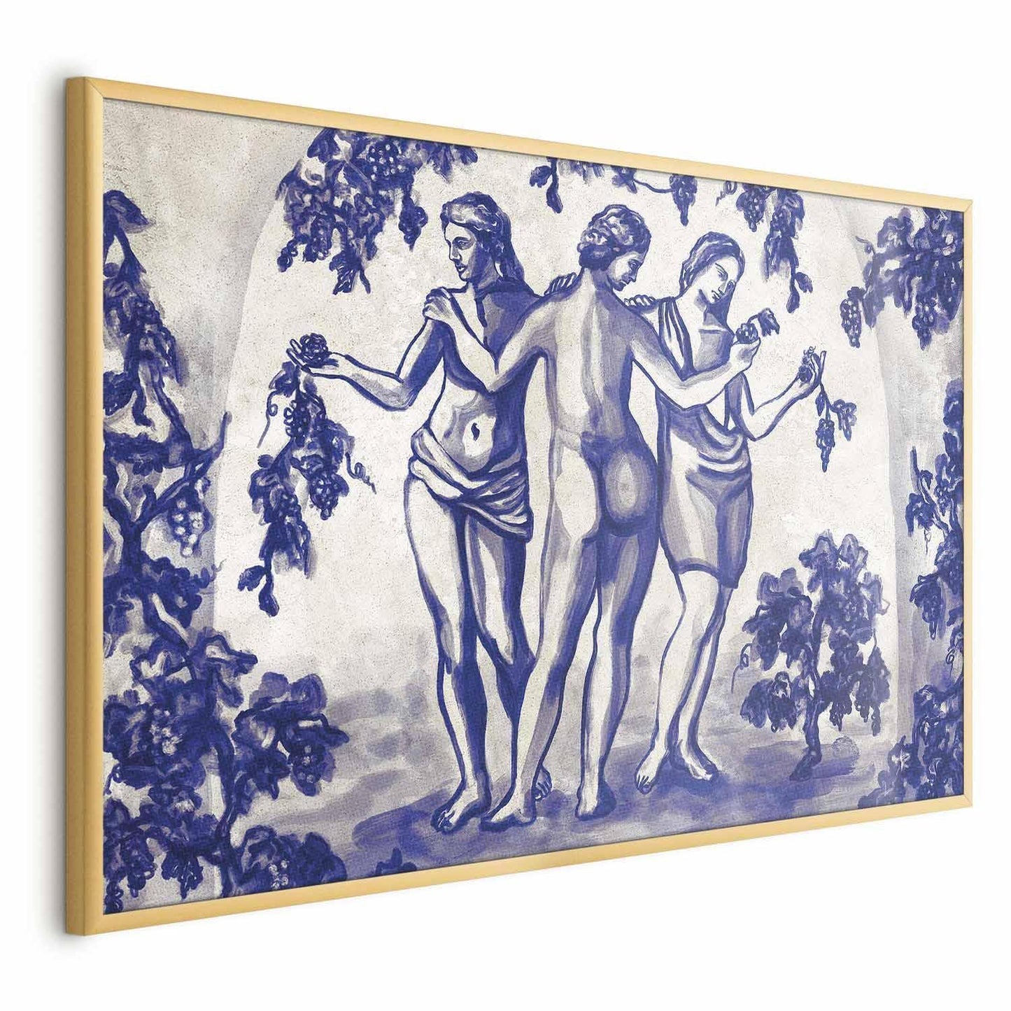 Poster - Ancient Vineyard - three women in a portal painted in blue ink Artgeist