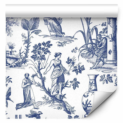 Tapete - Blue antique – a delicate pattern with Greek and botanical motifs