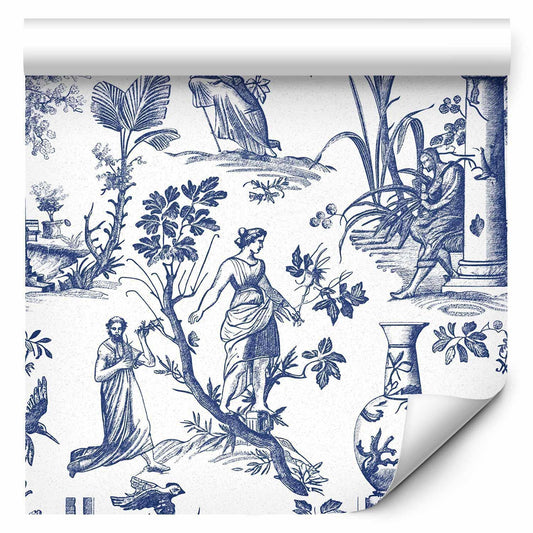 Tapete - Blue antique – a delicate pattern with Greek and botanical motifs
