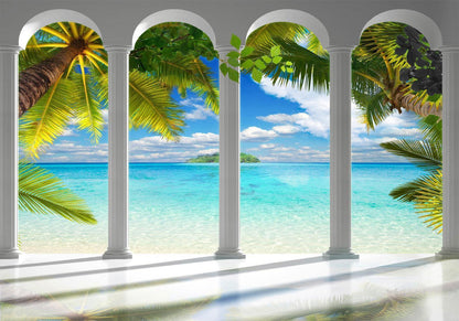 Fototapete Meer hinter Säulen - Mediterrane Landschaft mit klassischer Architektur
