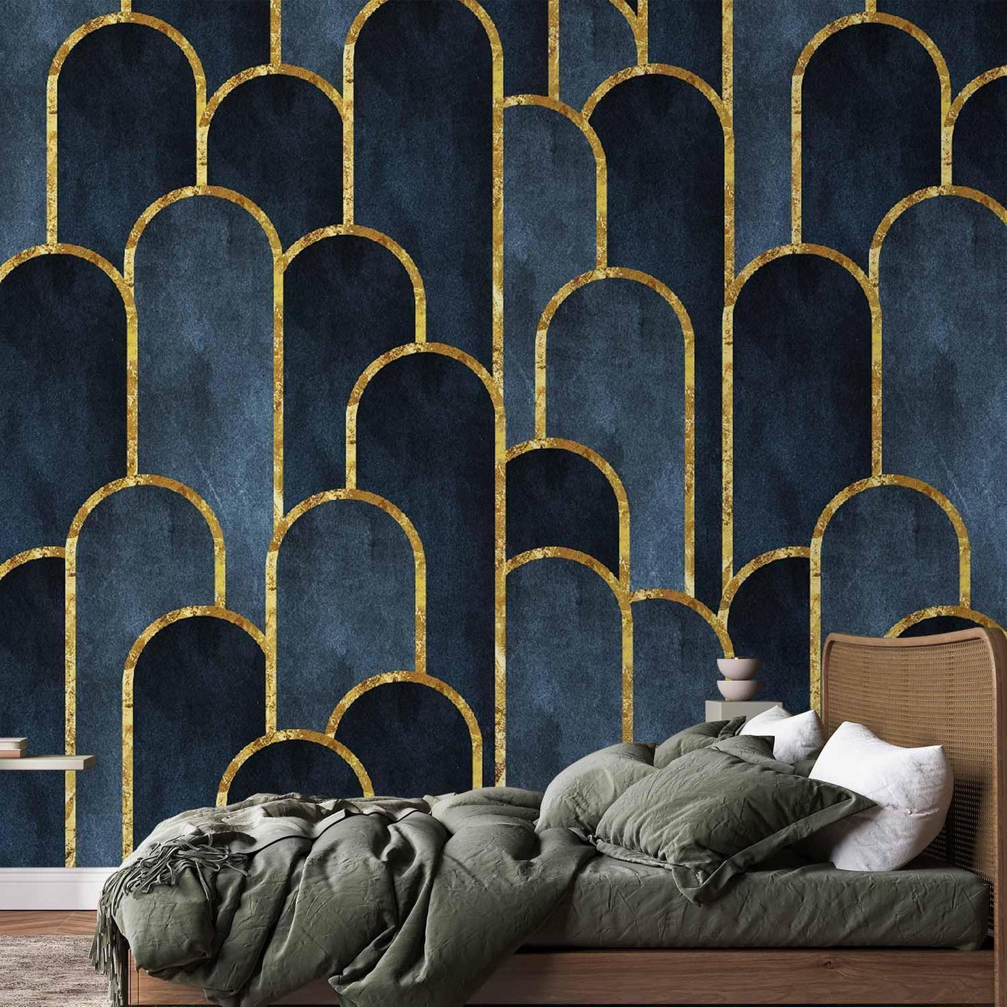 Fototapete - Gold and Navy Blue Pattern