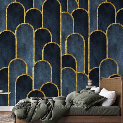 Fototapete - Gold and Navy Blue Pattern