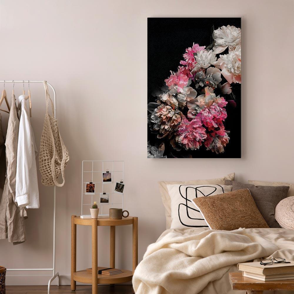 Leinwandbild - Peony Charm (1-part) - Colorful Bouquet on Black Background