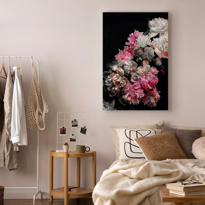 Leinwandbild - Peony Charm (1-part) - Colorful Bouquet on Black Background