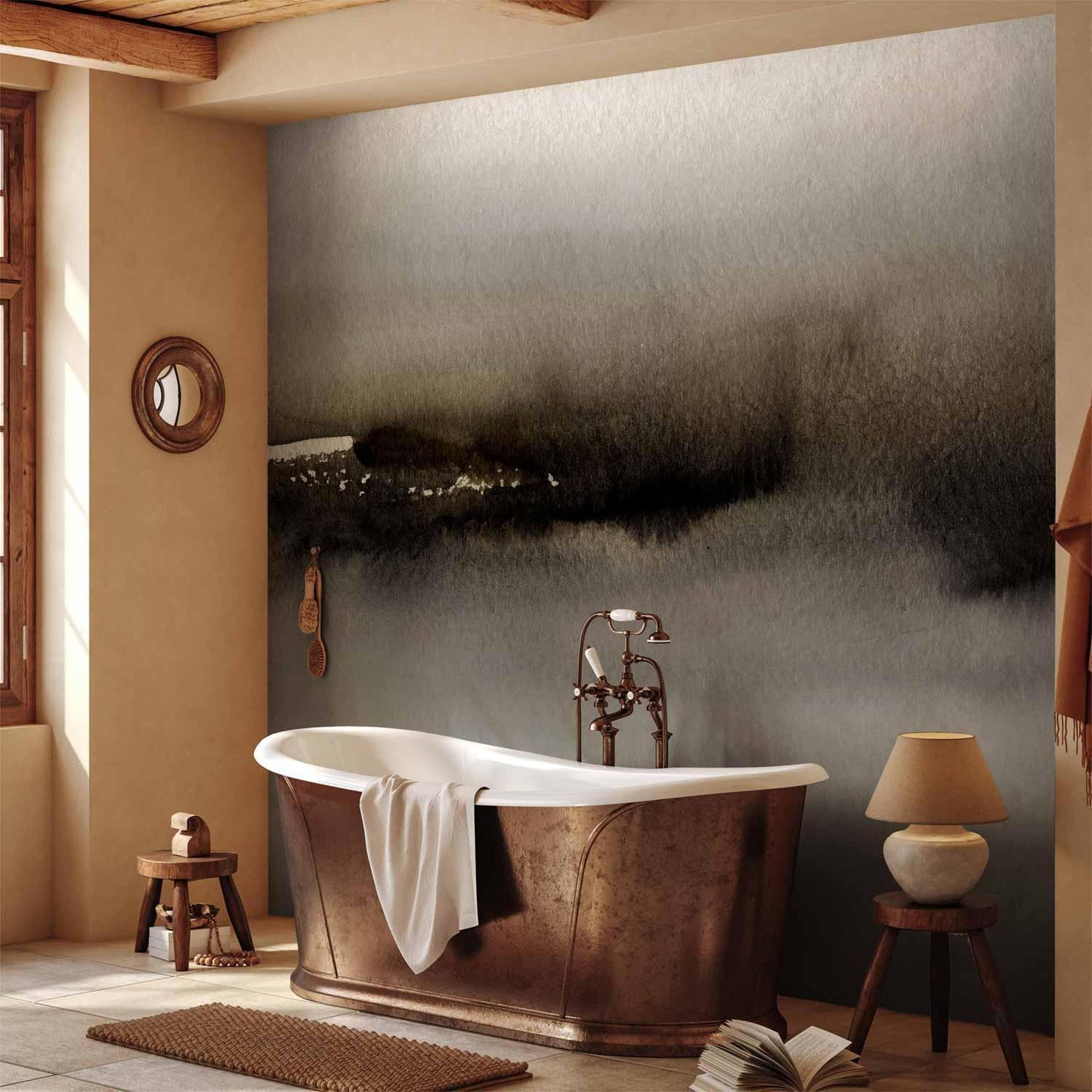 Fototapete - Diuna - abstract modern painting in grey with black pattern